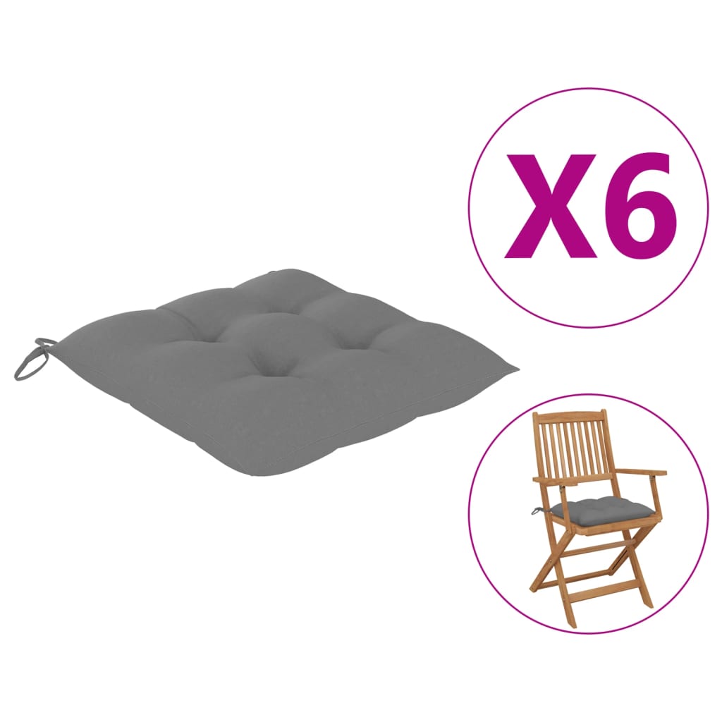 Chair Cushions 6 Pcs Grey 40x40x7 Cm Fabric 1