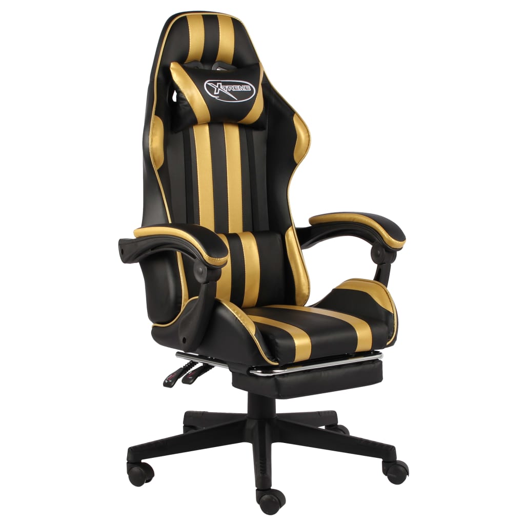 Racing Chair With Footrest Black And Gold Faux Leather 2
