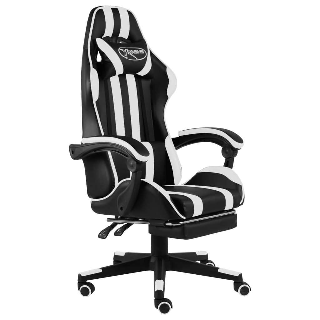 Racing Chair With Footrest Black And White Faux Leather 1