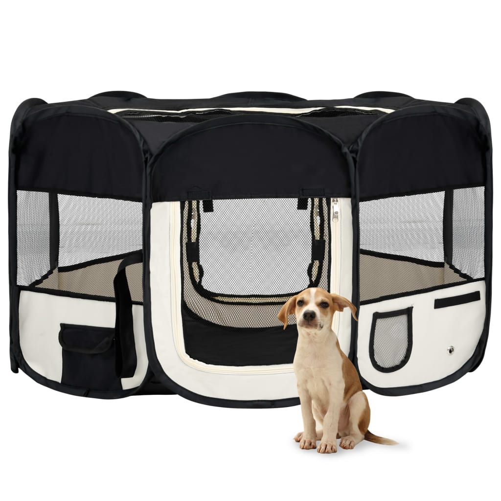 Foldable Dog Playpen With Carrying Bag Black 145x145x61 Cm 2