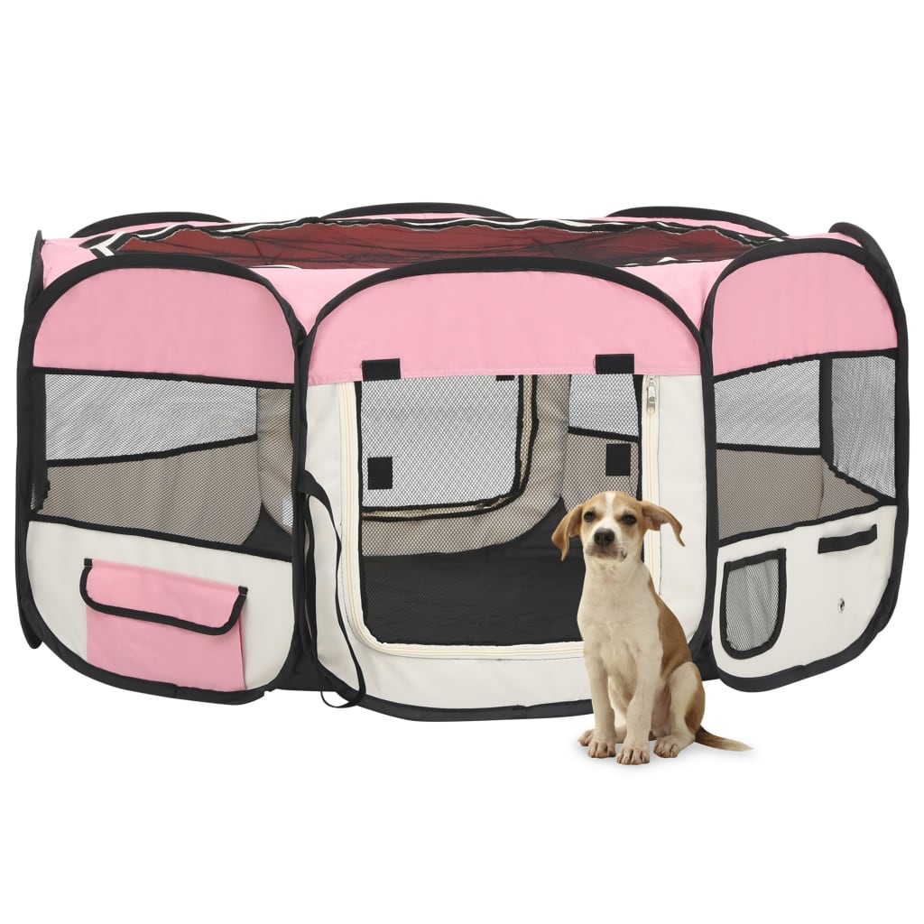 Foldable Dog Playpen With Carrying Bag Pink 145x145x61 Cm 2