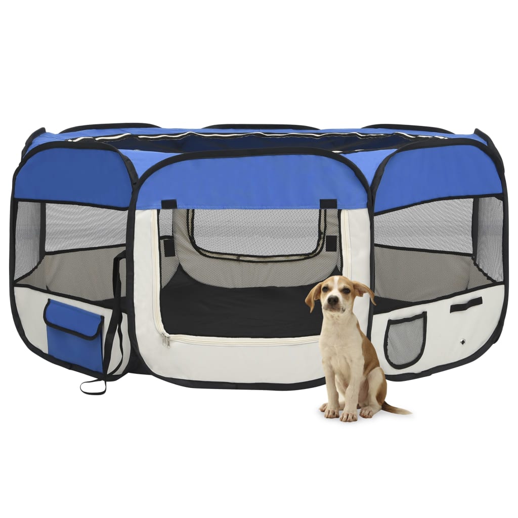 Foldable Dog Playpen With Carrying Bag Blue 145x145x61 Cm 2