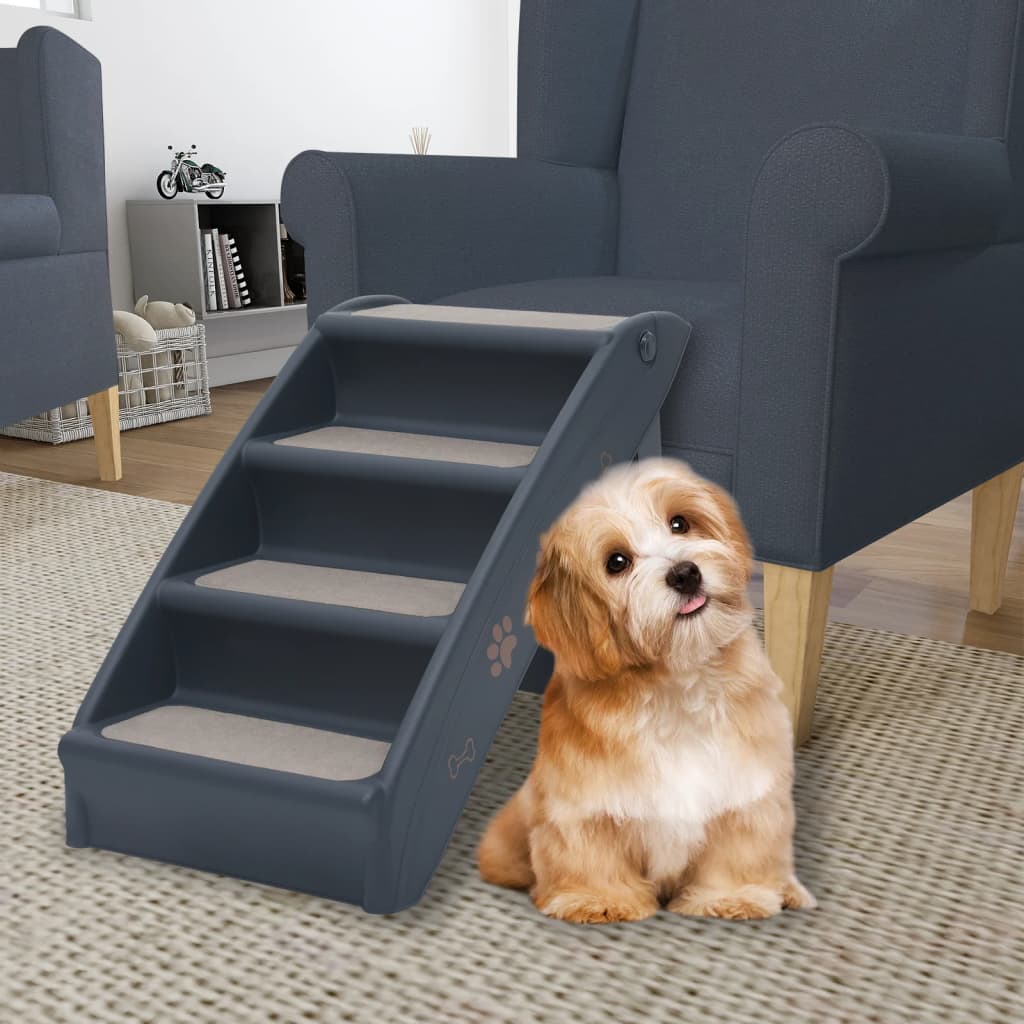 Folding 4-step Dog Stairs Dark Grey 1