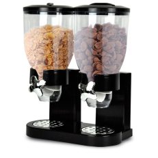Double Cereal Dispenser Dry Food Storage Container Black