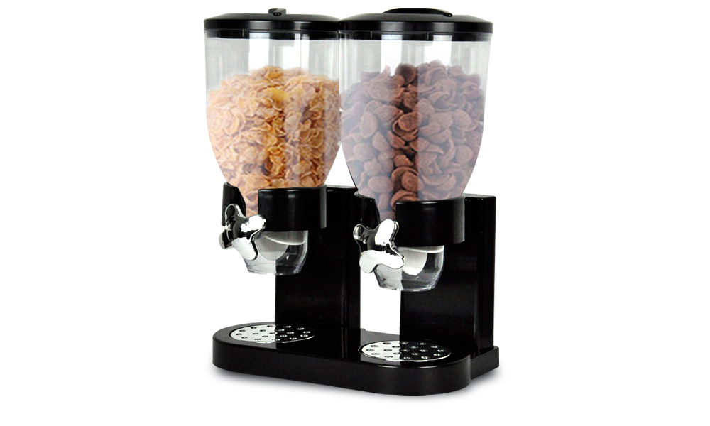 Double Cereal Dispenser Dry Food Storage Container Black 2