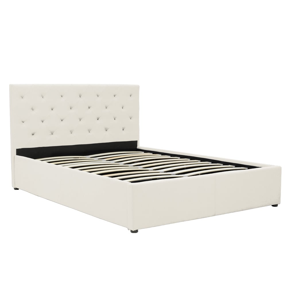 Double Fabric Gas Lift Bed Frame with Headboard - Beige 1