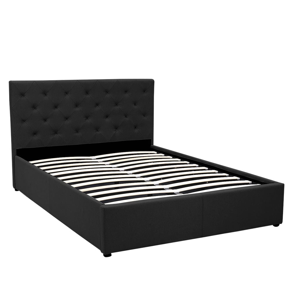 Double Fabric Gas Lift Bed Frame with Headboard - Black 2