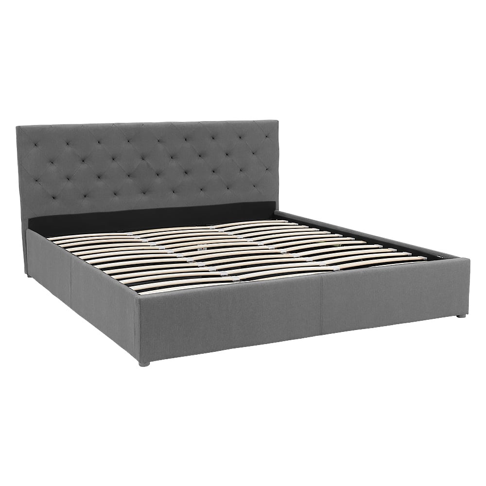King Fabric Gas Lift Bed Frame with Headboard - Dark Grey 1