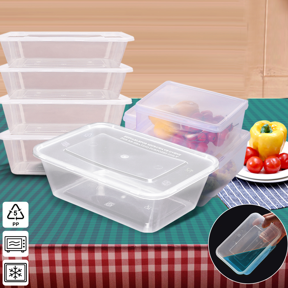 50 Packs Food Containers Plastic Base + Lids Bulk 750ml 2