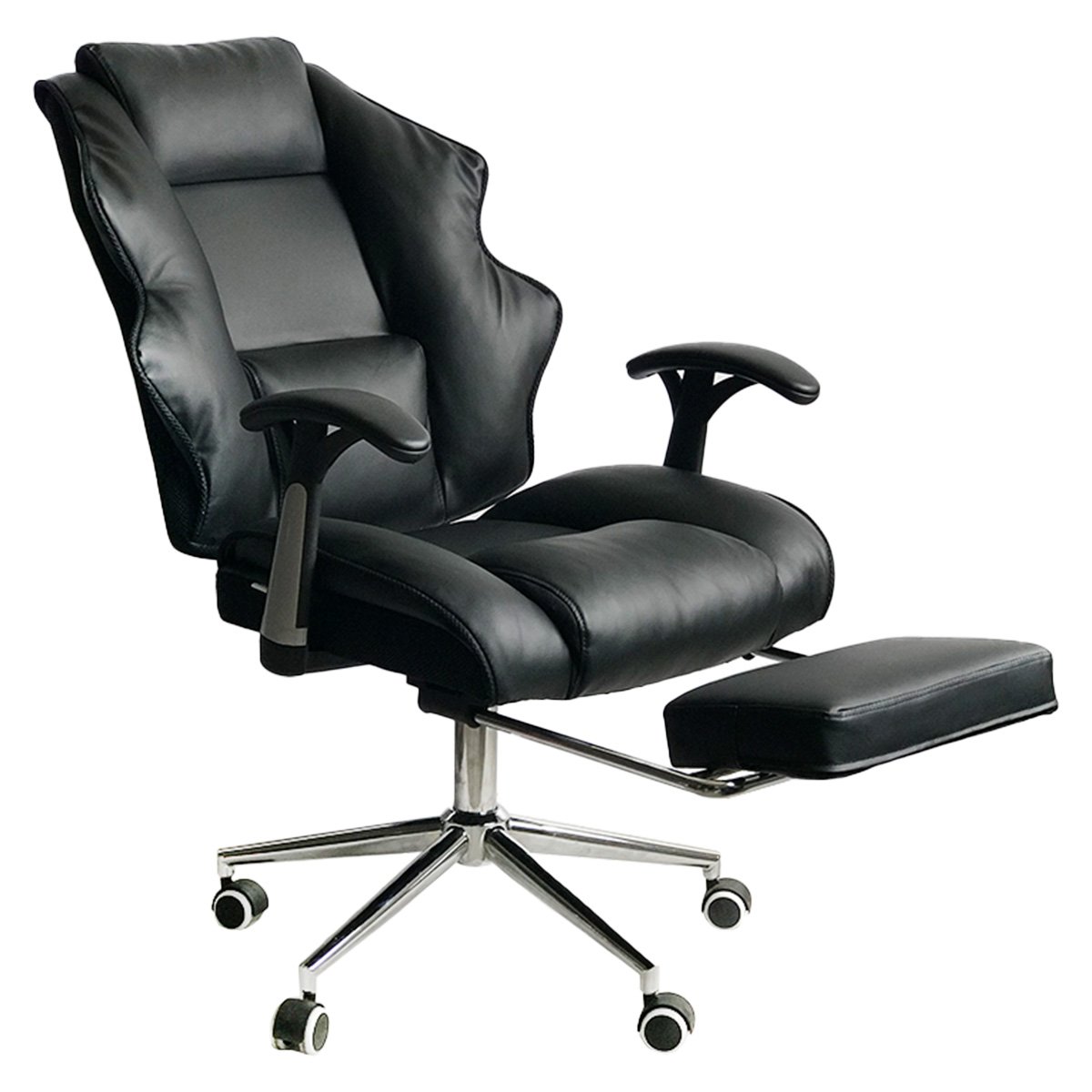 Faux Leather High Back Reclining Executive Office Chair w/ Stool Black 1