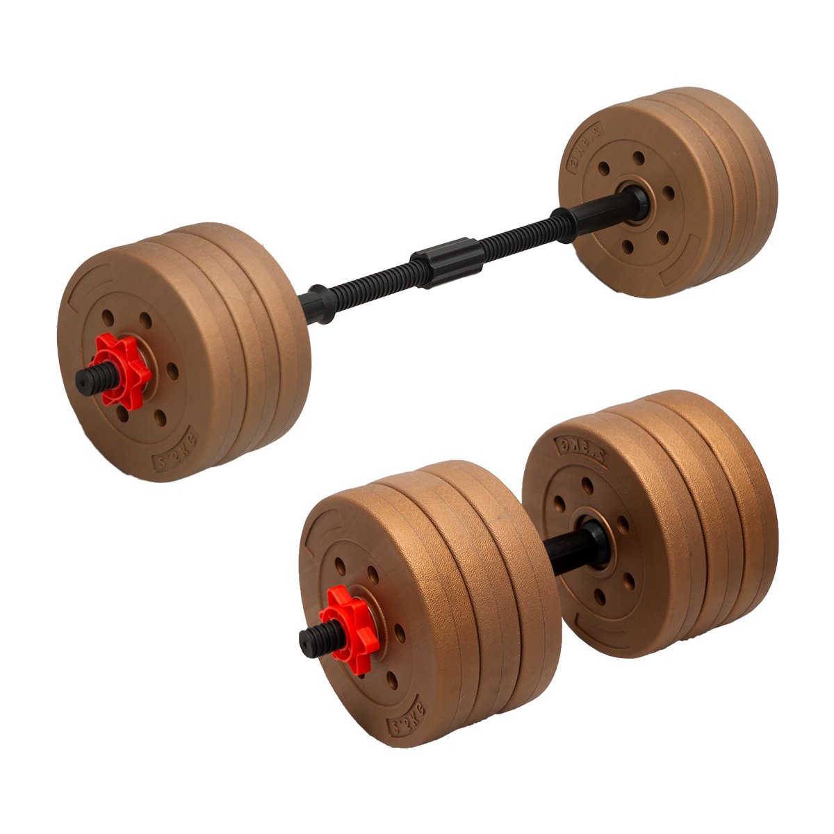 Powertrain Adjustable 32kg Home Gym Dumbbell Barbell Weights Gold 1