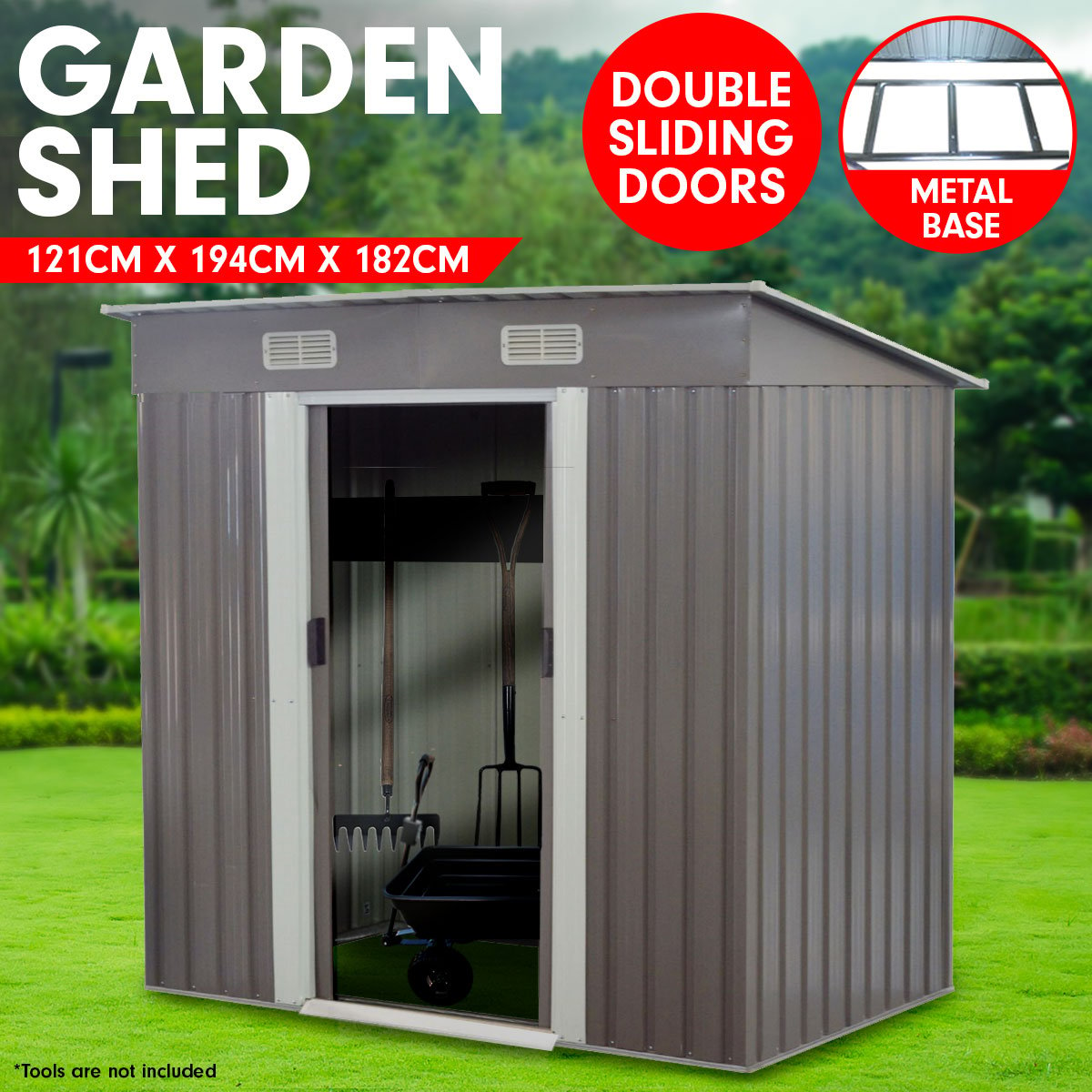 4ft x 6ft Garden Shed with Base Flat Roof Outdoor Storage - Grey 1