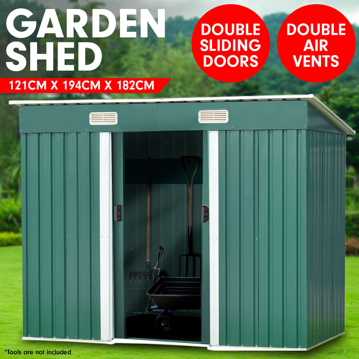 Garden Shed Flat 4ft x 6ft Outdoor Storage Shelter - Green 1