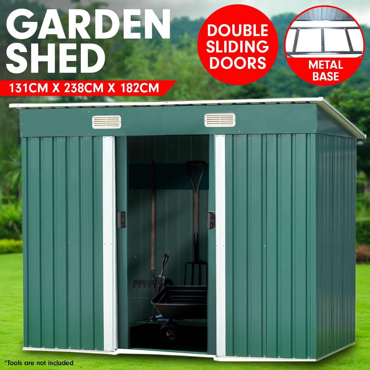 4ft x 8ft Garden Shed with Base Flat Roof Outdoor Storage - Green 2