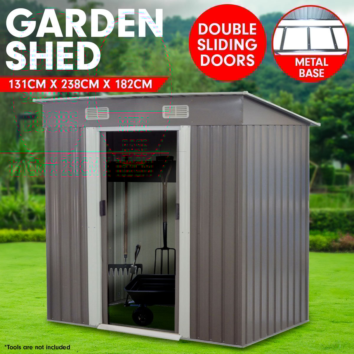 4ft x 8ft Garden Shed with Base Flat Roof Outdoor Storage - Grey 1 4ft x 8ft Garden Shed with Base Flat Roof Outdoor Storage - Grey