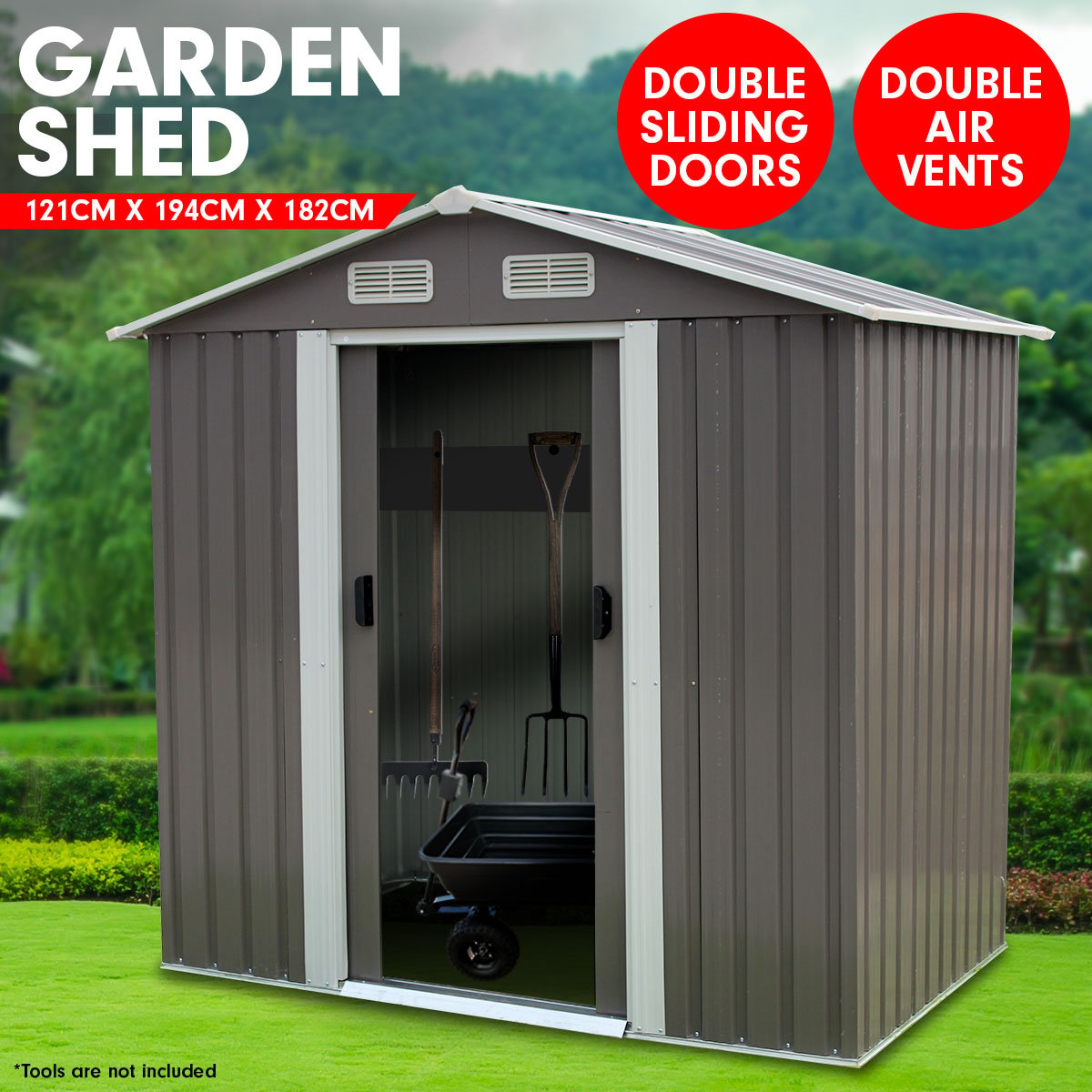 Garden Shed Spire Roof 4ft x 6ft Outdoor Storage Shelter - Grey 2