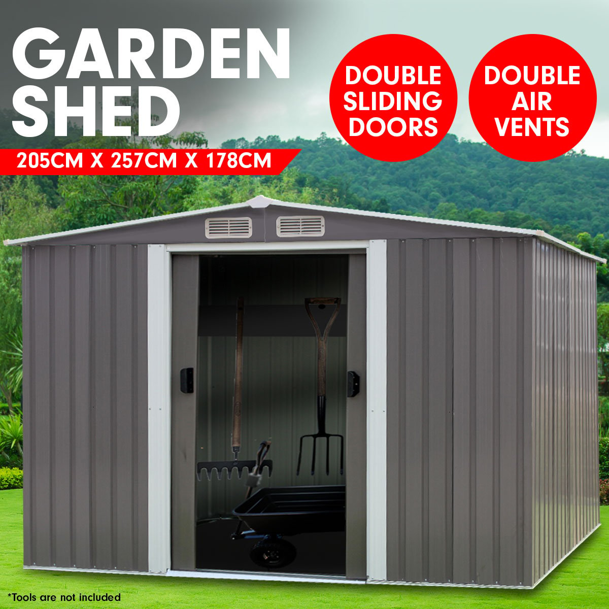 Garden Shed Spire Roof 6ft x 8ft Outdoor Storage Shelter - Grey 2