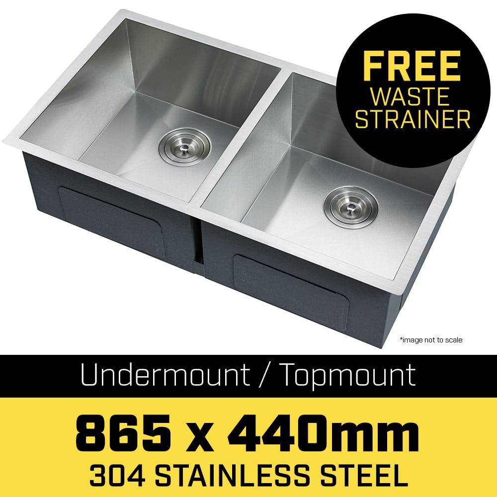 304 Stainless Steel Undermount Topmount Kitchen Laundry Sink - 865 x 440mm 2