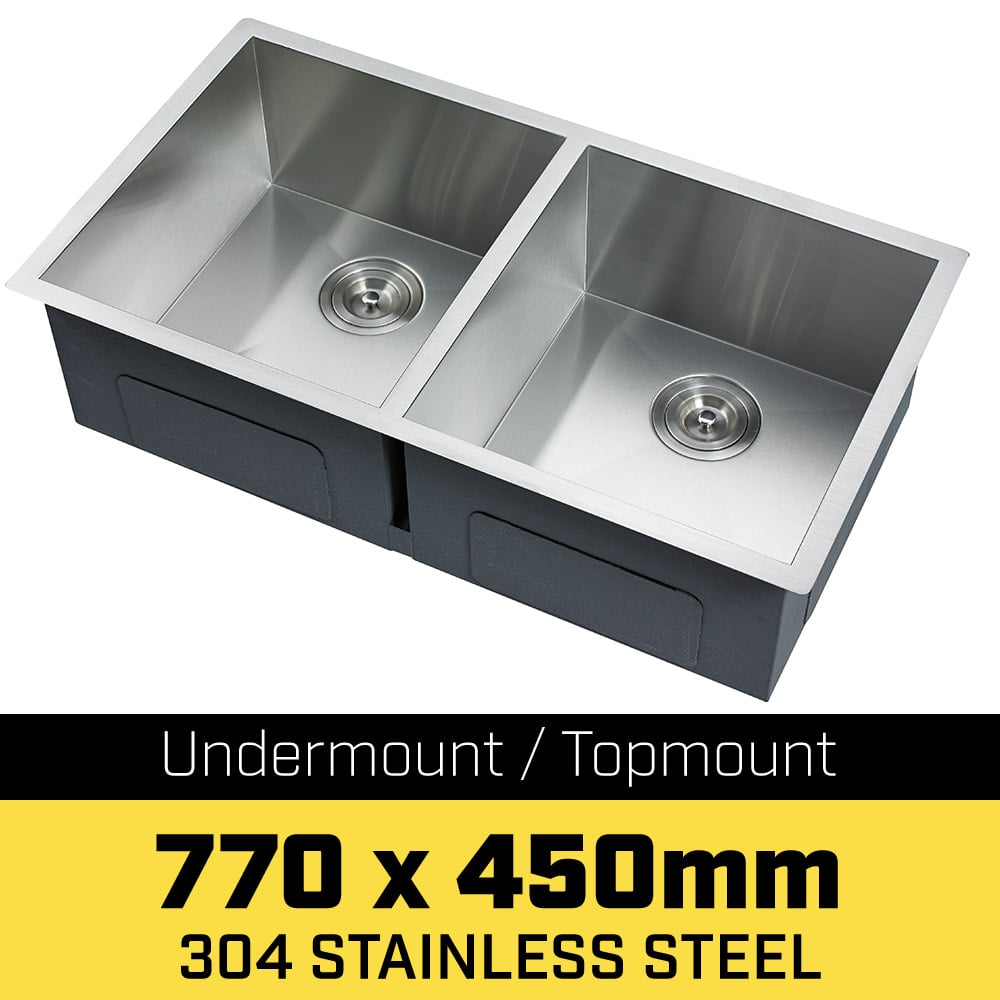 304 Stainless Steel Undermount Topmount Kitchen Laundry Sink - 770 x 450mm 1