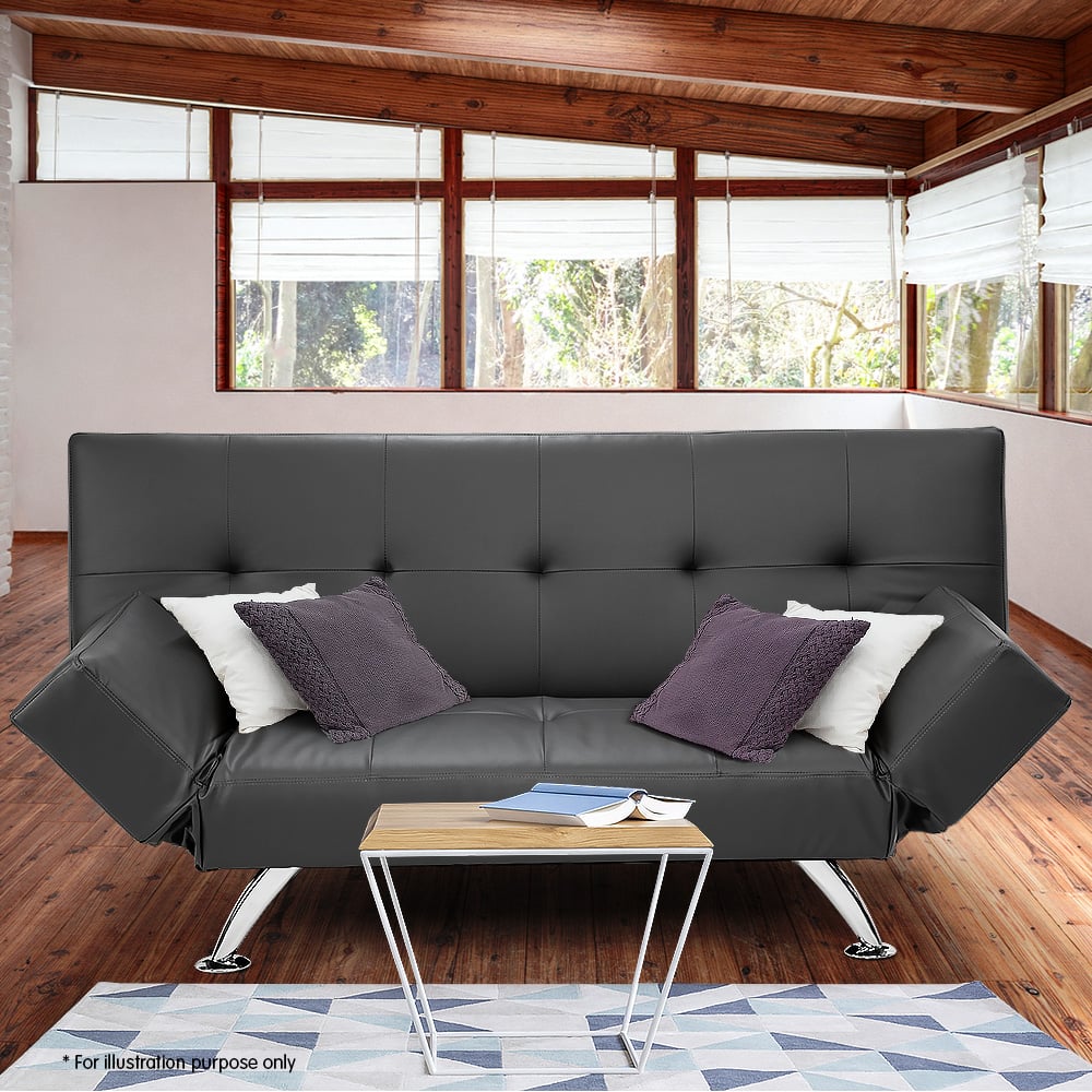 Sarantino 3 Seater Faux Leather Sofa Bed Lounge - Grey 1