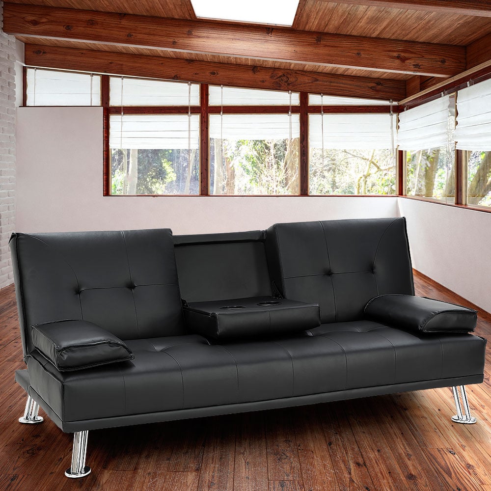 Sarantino Faux Leather Sofa Bed Lounge Furniture - Black 2