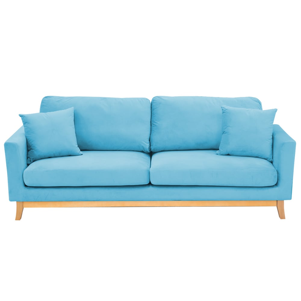Sarantino 3 Seater Faux Velvet Wooden Sofa Bed Couch Furniture - Blue 1