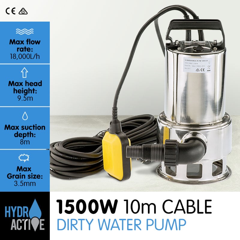 HydroActive Submersible Dirty Water Pump - 1500W 1 HydroActive Submersible Dirty Water Pump - 1500W