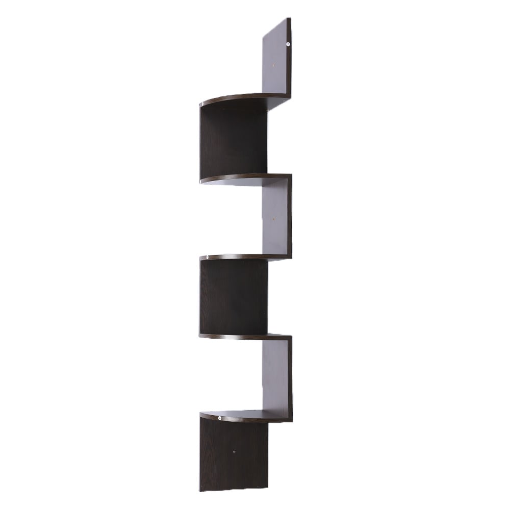 Sarantino 5-Tier Corner Wall Shelf Display Storage Shelves Dark Brown 1