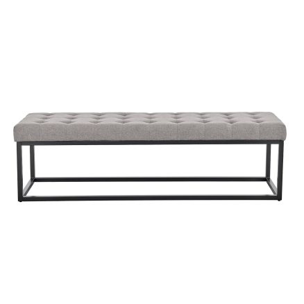 Cameron Button-Tufted Upholstered Bench with Metal Legs - Light Grey 1