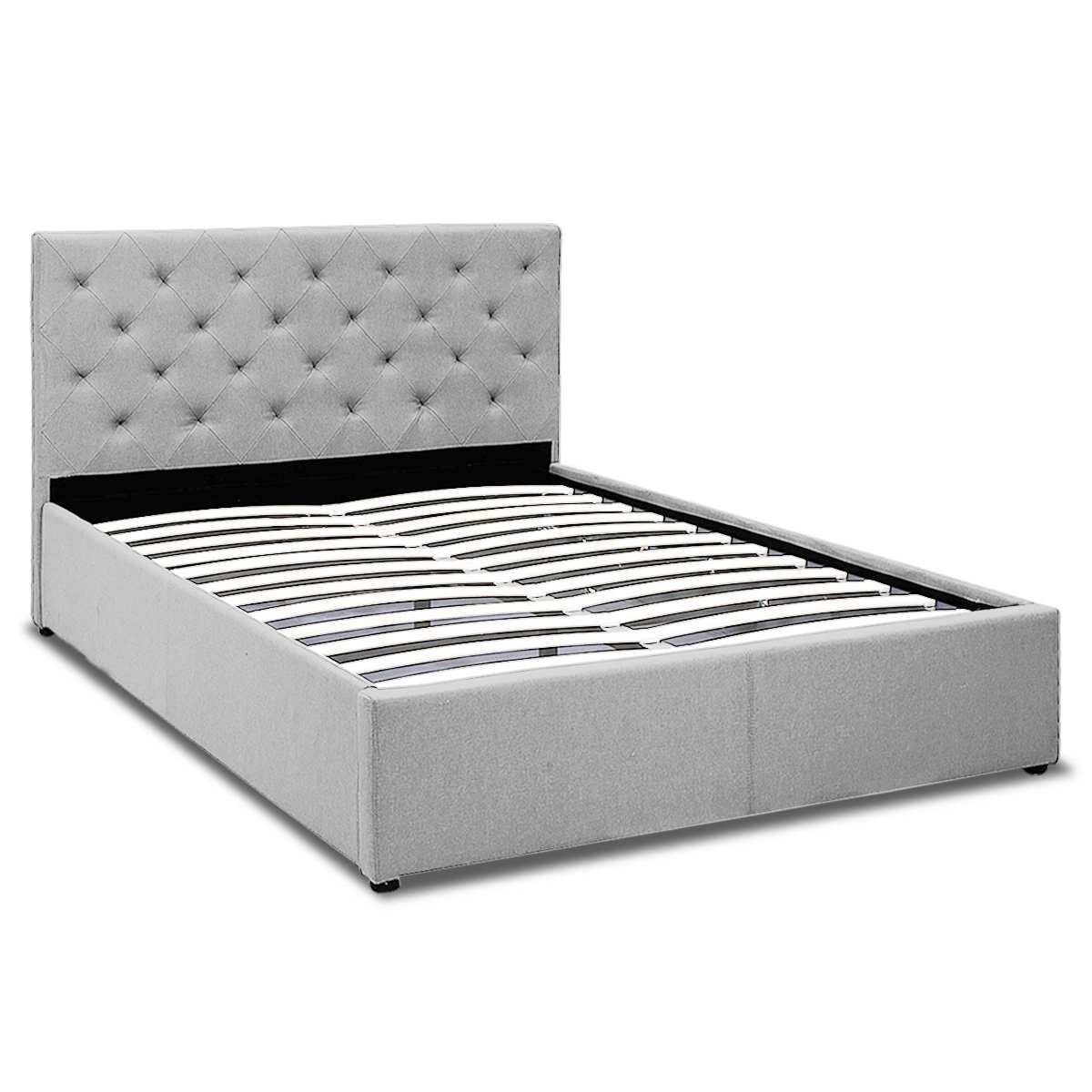 Queen Fabric Gas Lift Bed Frame with Headboard - Grey 1
