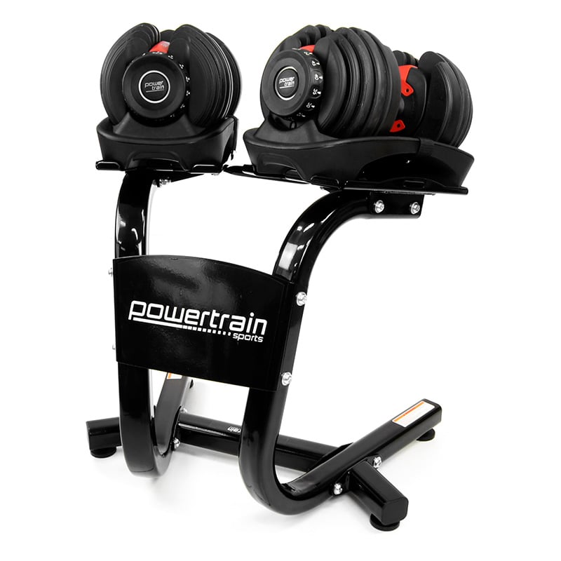2x 24kg Powertrain Adjustable Dumbbells with Stand 2