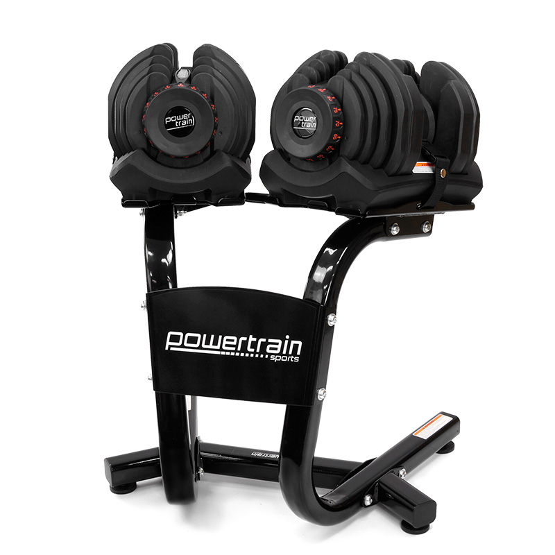 2x 40kg Powertrain Adjustable Dumbbells with Stand 2