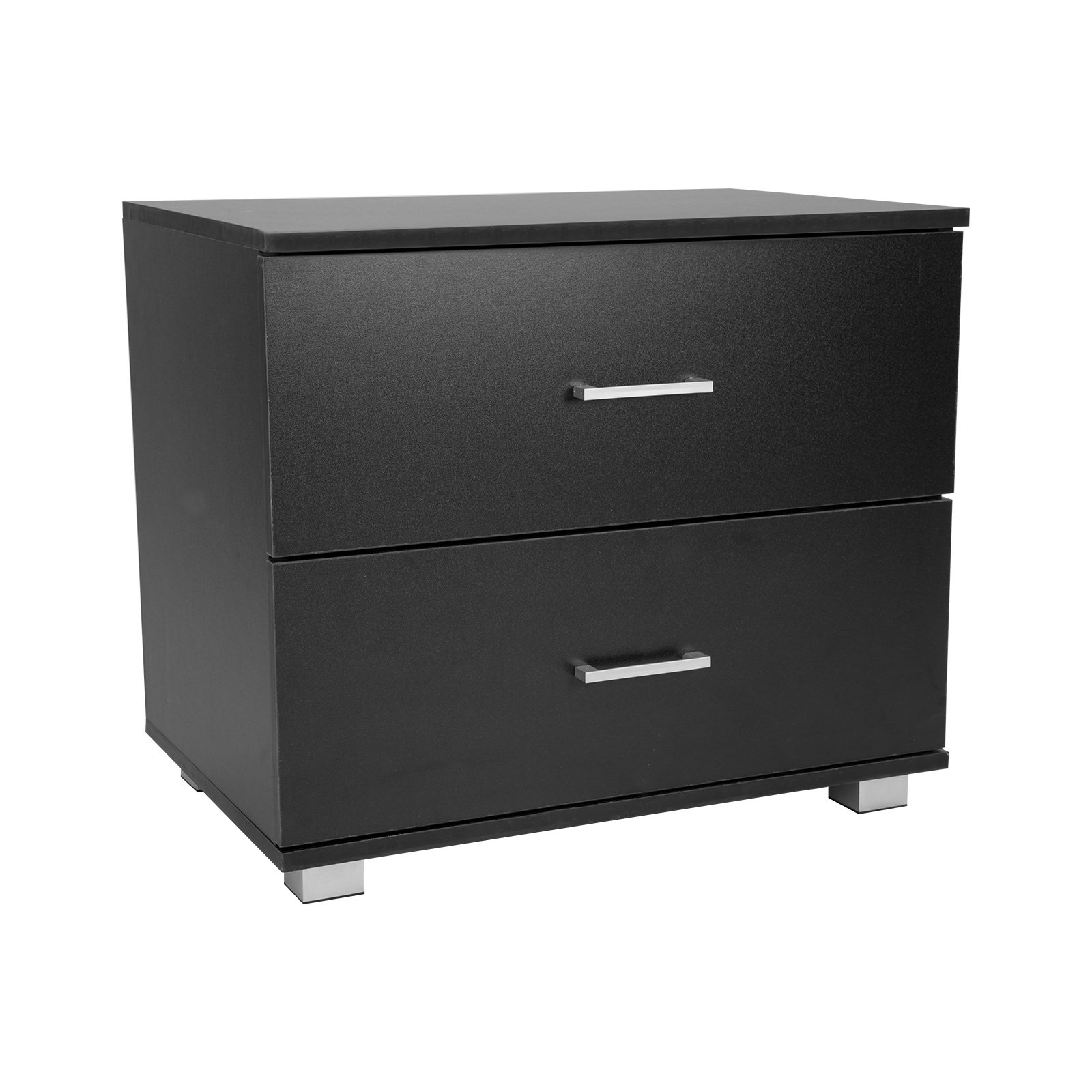 Bedside Table with Drawers MDF Wood - Black 2