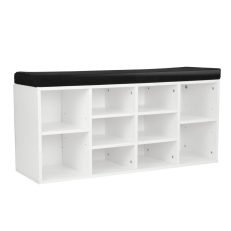 Shoe Rack Cabinet Organiser Black Cushion - 104 x 30 x 48 - White