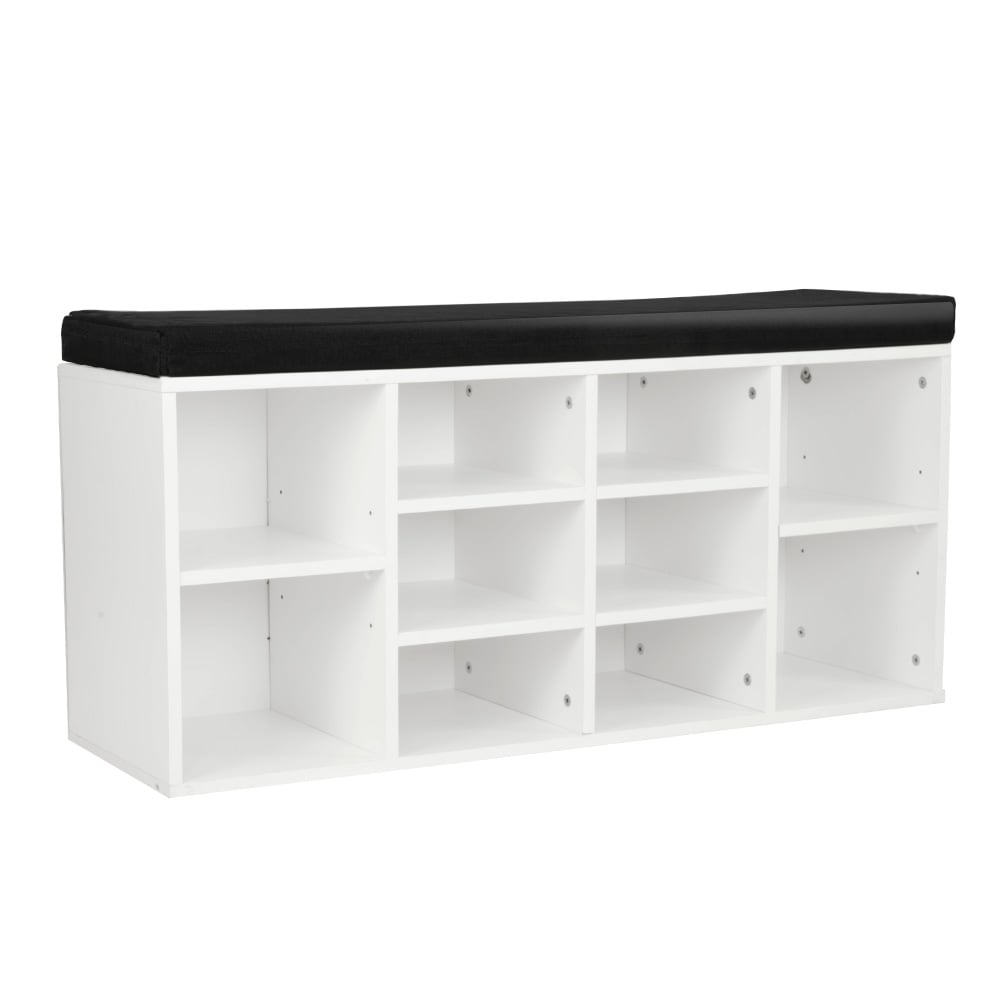 Shoe Rack Cabinet Organiser Black Cushion - 104 x 30 x 48 - White 1