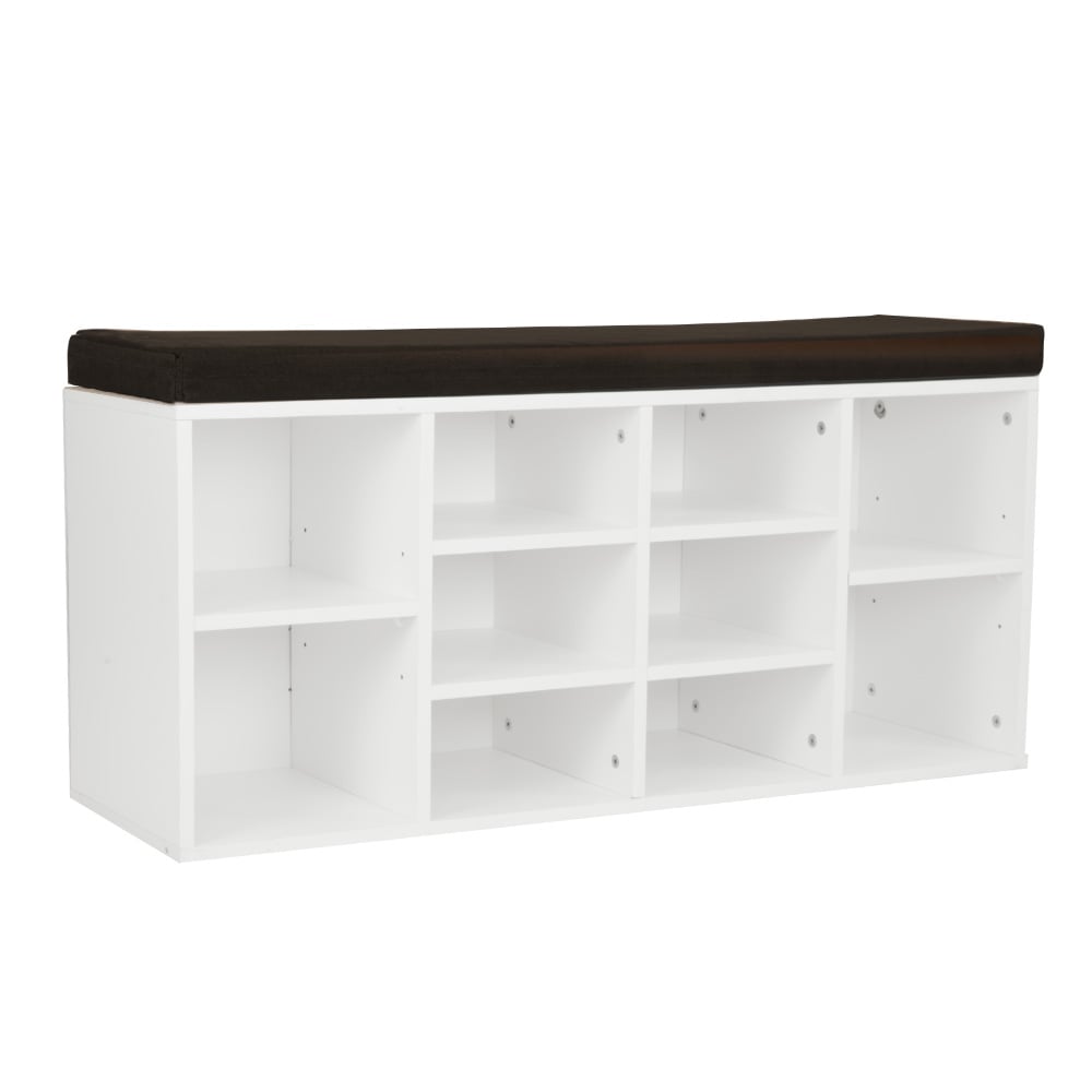 Shoe Rack Cabinet Organiser Brown Cushion - 104 x 30 x 45 - White 2