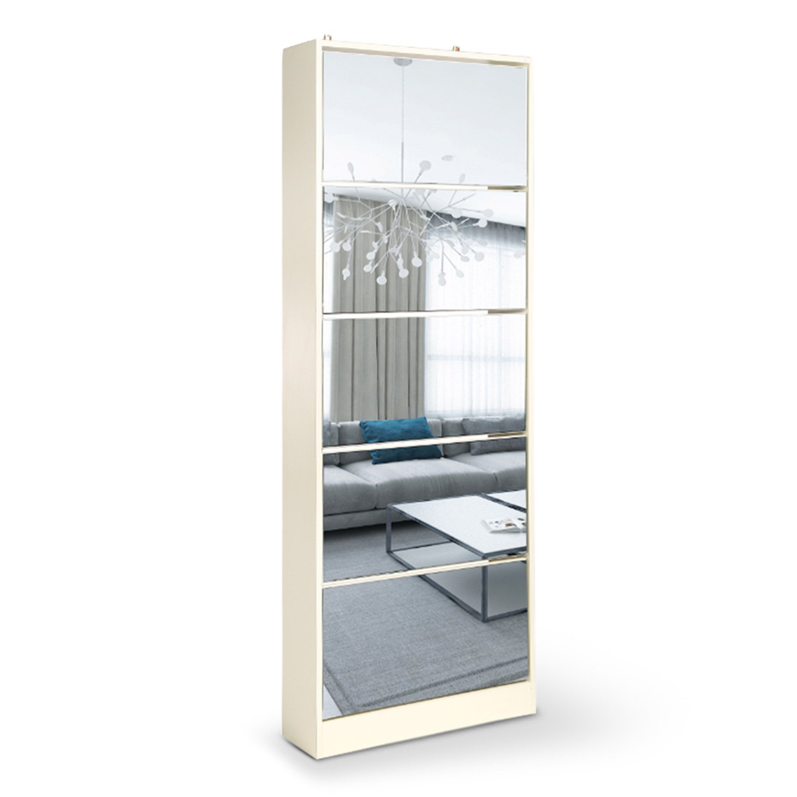 Mirrored Shoe Storage Cabinet Organizer - 63 x 17 x 170cm 1 Mirrored Shoe Storage Cabinet Organizer - 63 x 17 x 170cm