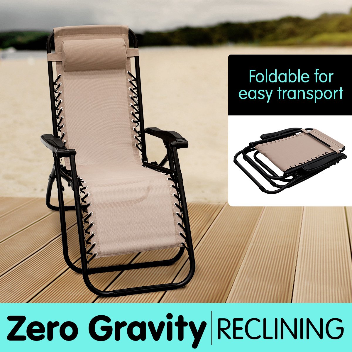 Zero Gravity Reclining Deck Camping Chair - Beige 1