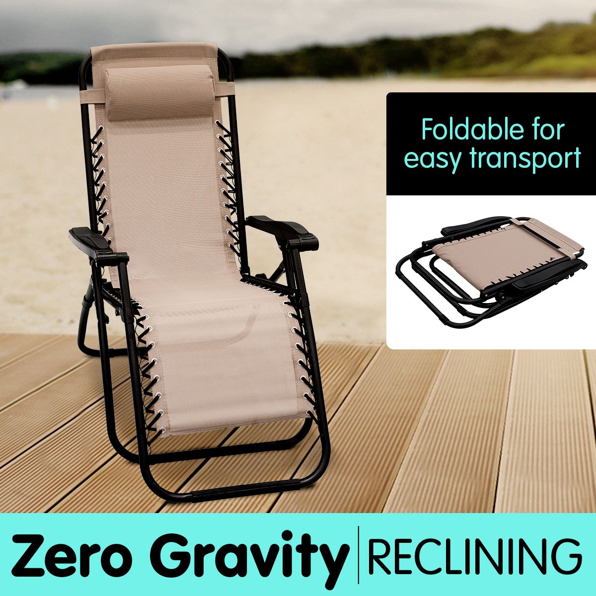 Zero Gravity Reclining Deck Camping Chair - Beige 1 Zero Gravity Reclining Deck Camping Chair - Beige