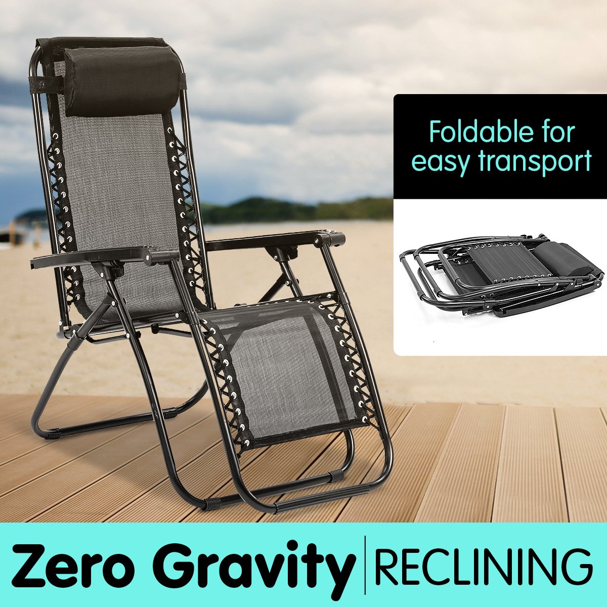 Zero Gravity Reclining Deck Chair - Black 2