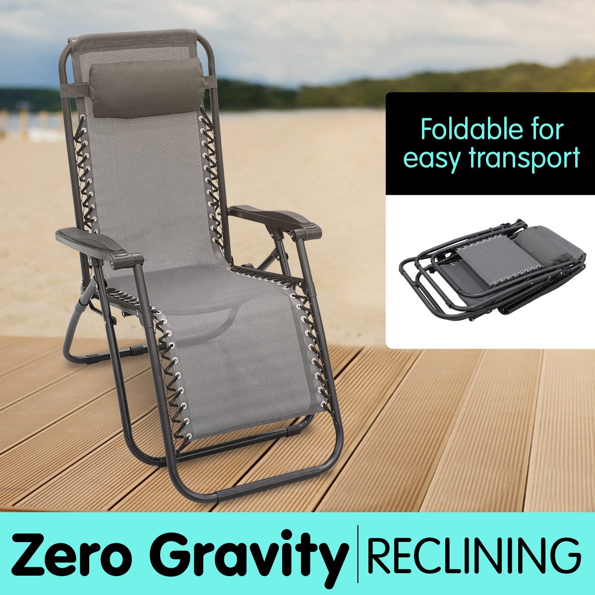 Zero Gravity Reclining Deck Chair - Grey 1