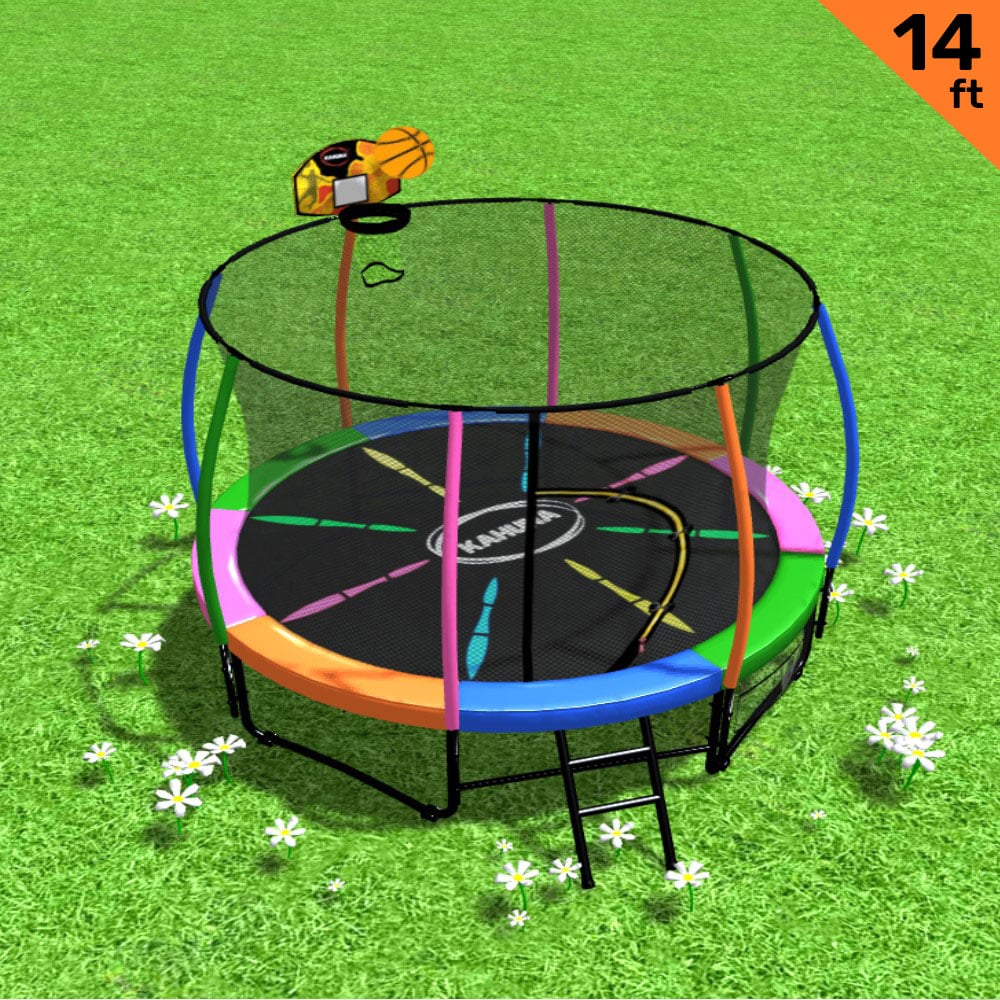 Kahuna Trampoline 14 Ft With Basketball Set Rainbow Dr Techlove