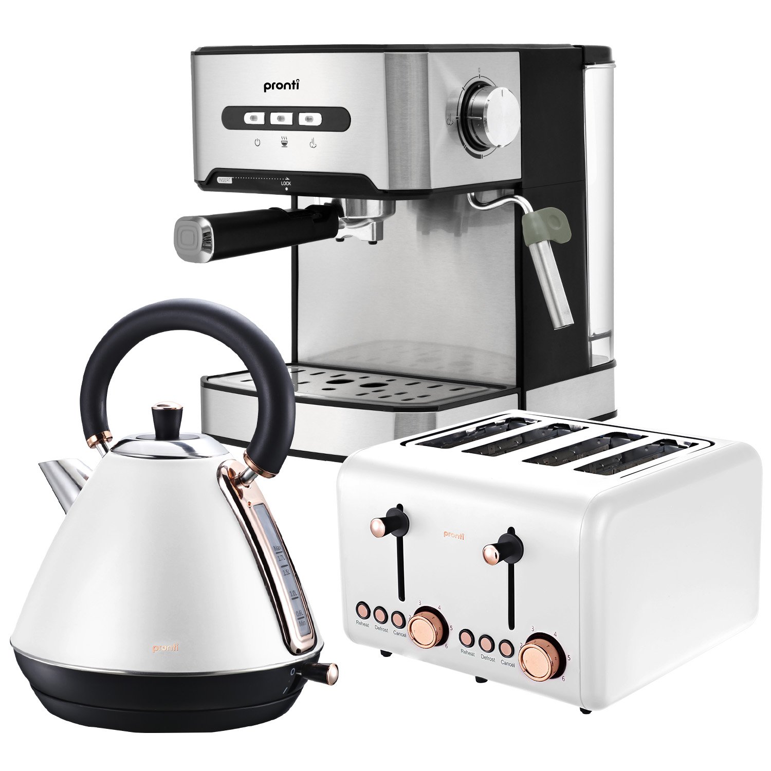 Pronti Toaster, Kettle & Coffee Machine Breakfast Set - White 2