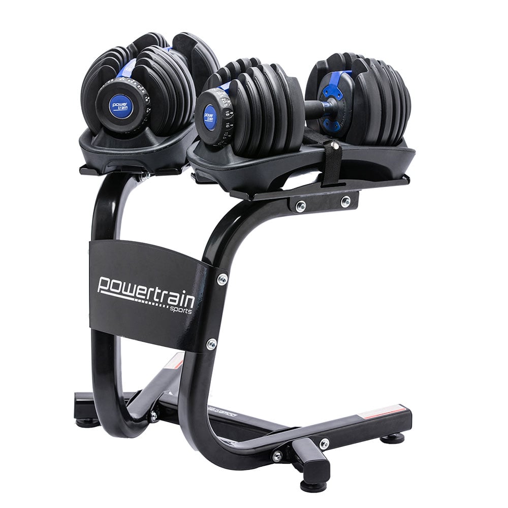 48KG Powertrain Adjustable Dumbbell Set With Stand Blue 2