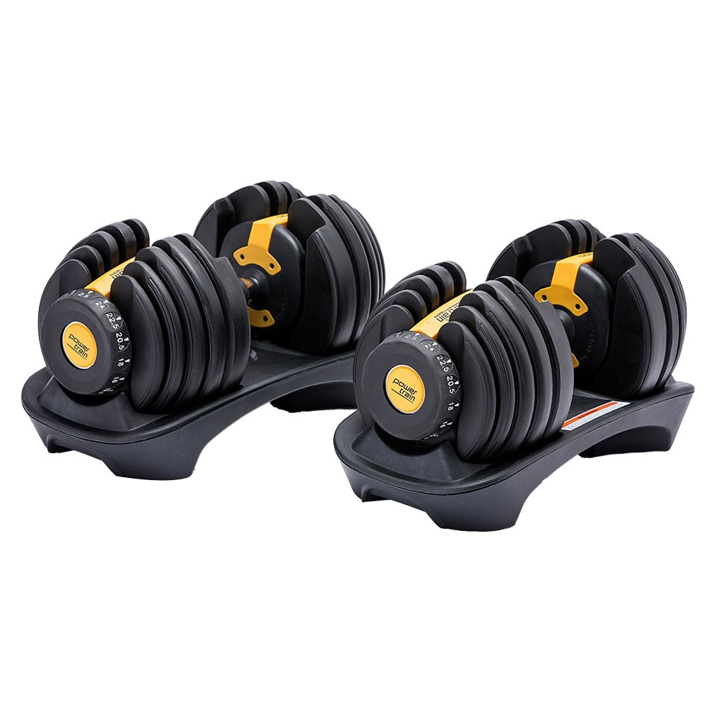 48kg Powertrain Adjustable Dumbbell Home Gym Set Gold 2