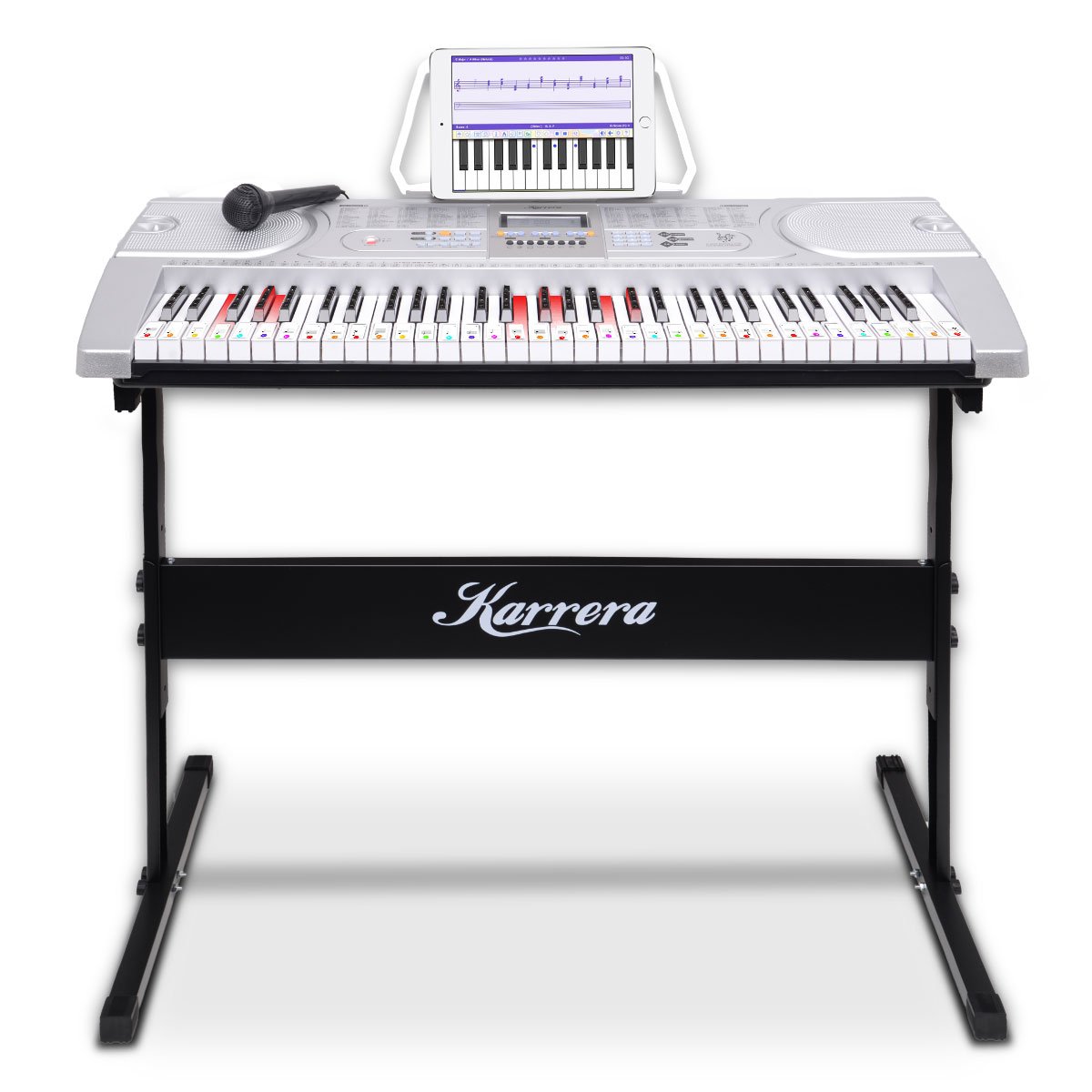 Karrera 61 Keys Electronic LED Keyboard Piano with Stand - Silver 1