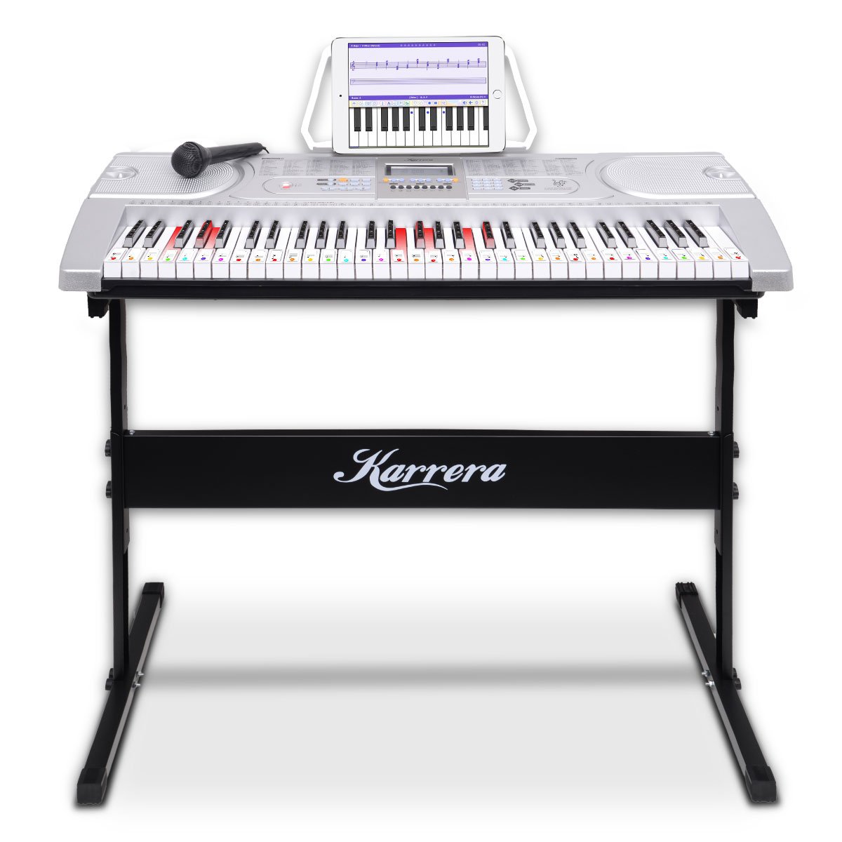 Karrera 61 Keys Electronic LED Keyboard Piano with Stand - Silver 1 Karrera 61 Keys Electronic LED Keyboard Piano with Stand - Silver