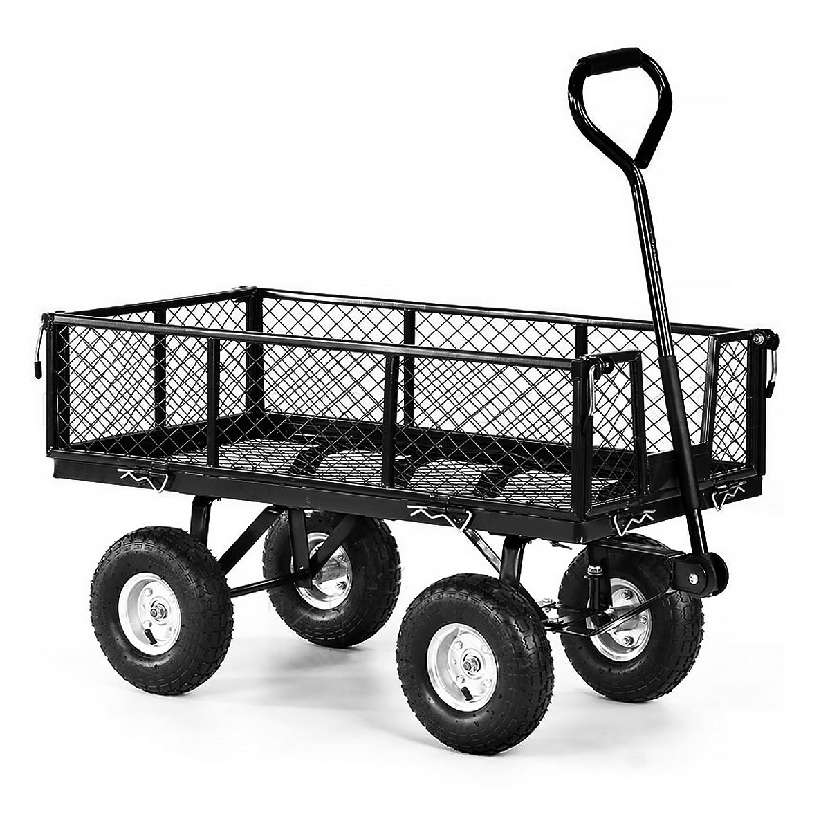 Garden Cart with Mesh Liner Lawn Folding Trolley Black 1