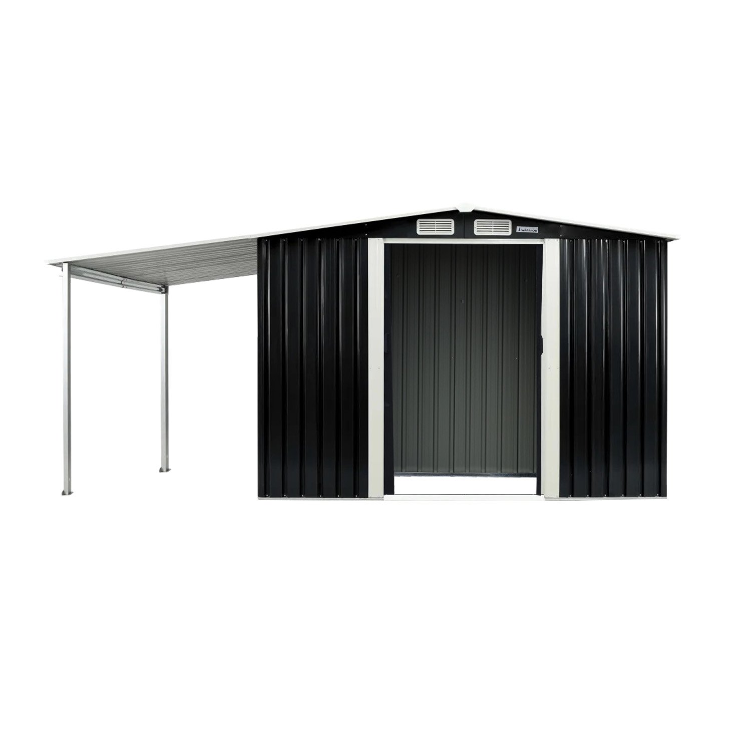 Wallaroo 10x8ft Zinc Steel Garden Shed with Open Storage - Black 2