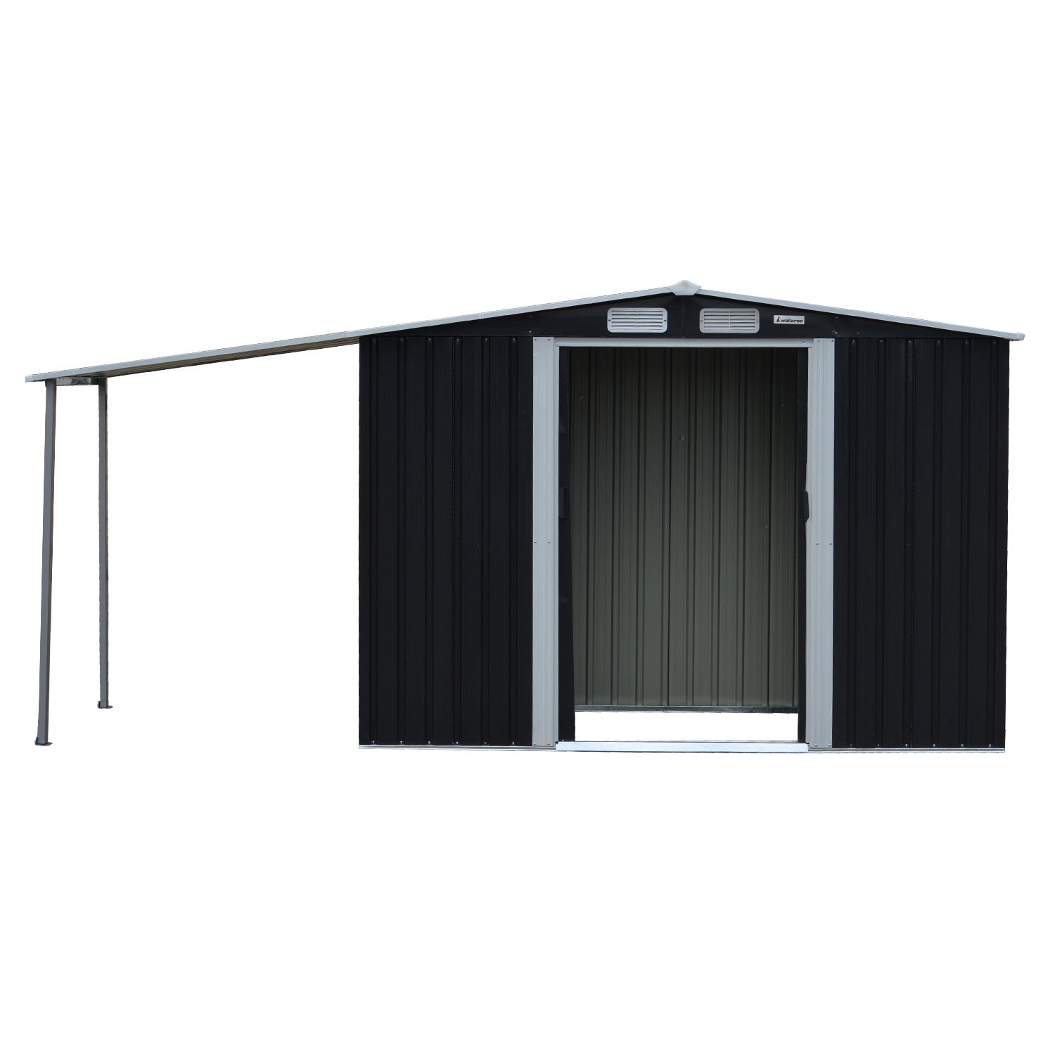 Wallaroo 4x8ft Zinc Steel Garden Shed with Open Storage - Black 1 Wallaroo 4x8ft Zinc Steel Garden Shed with Open Storage - Black